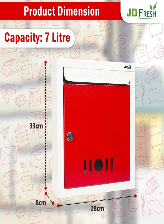 JD FRESH Wall Mount A4 Size Letter Box/Mail Box/Suggestion Box/Complaint Box for Office/Post Box for Home gate with Clear Window View & Secure Key Lock - (Red & Ivory) - Image 3